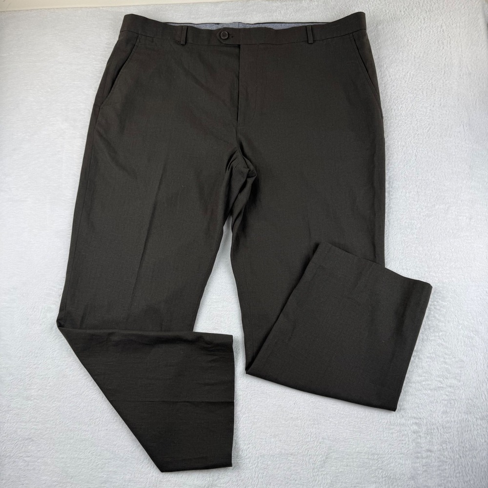 Stafford Linen Blend Trousers Mens 44x30 Brown‎ Classic Fit Flat Front Pants
